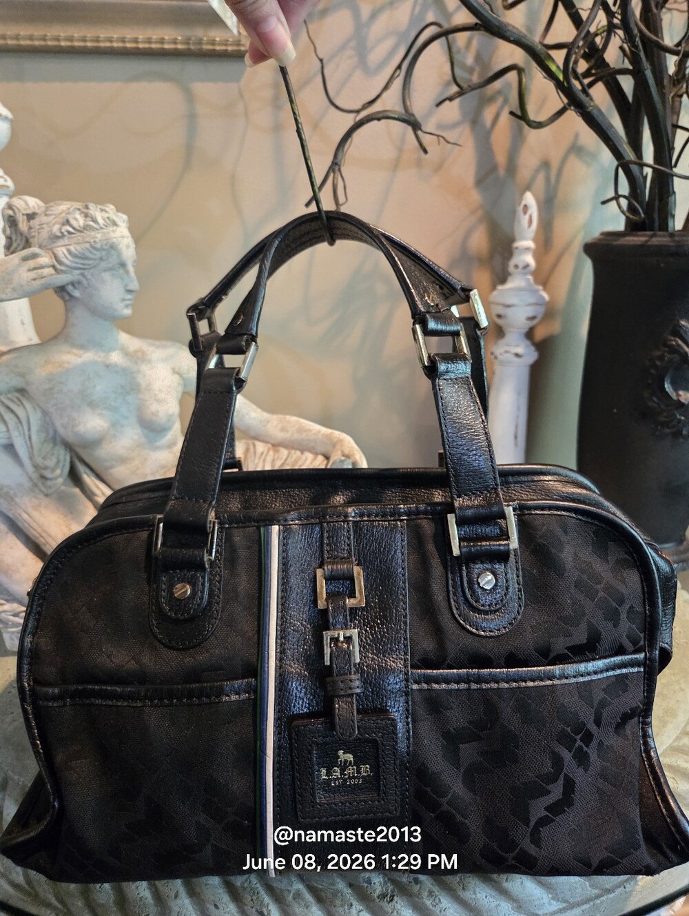 L.A.M.B. Gwen Stefani Logo Cloth Learher Satchel Designer Vintage Celebrity #800